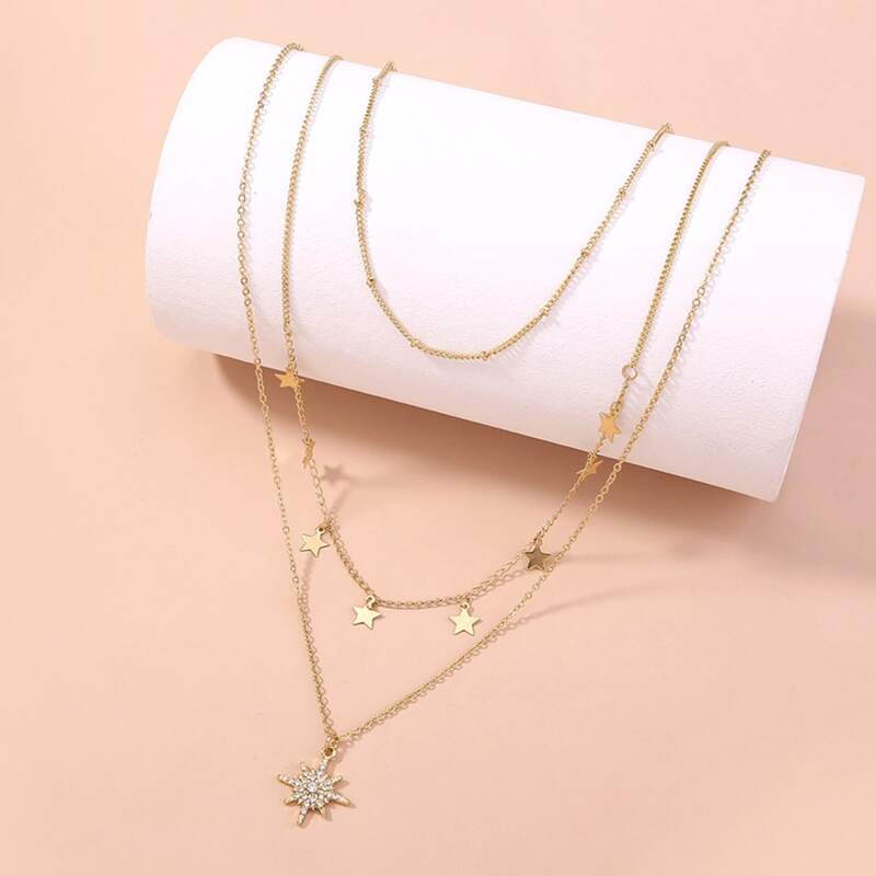 

Star Pendant Layered Chain Necklace, Gold