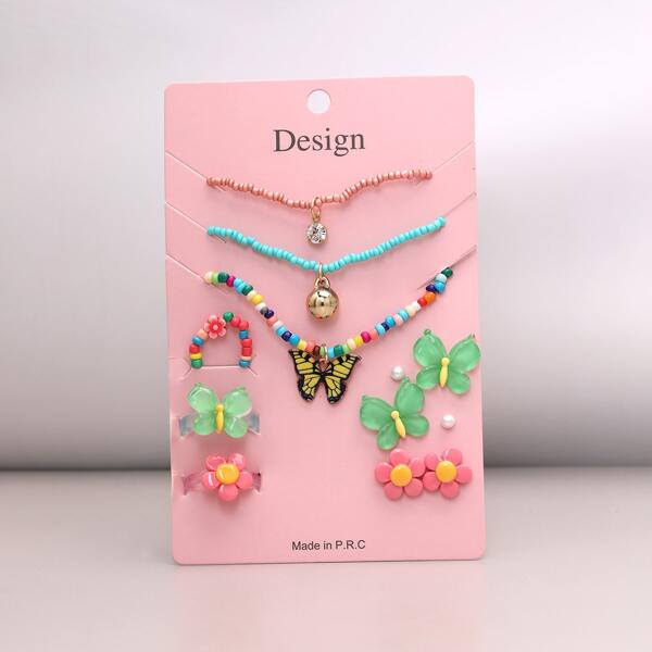 

12pcs Flower Decor Jewelry Set, Multicolor