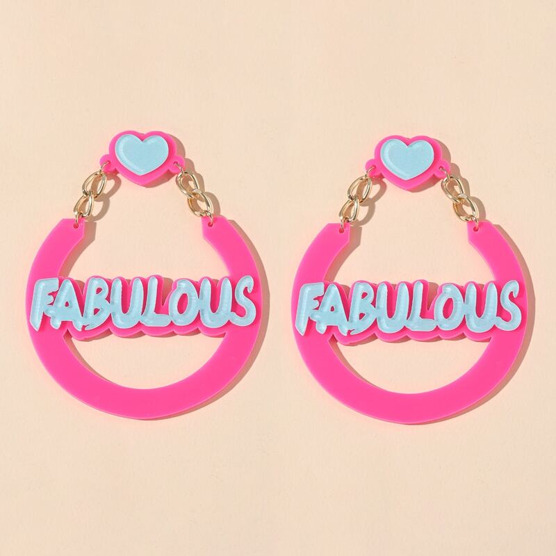 

Letter Graphic Earrings, Hot pink