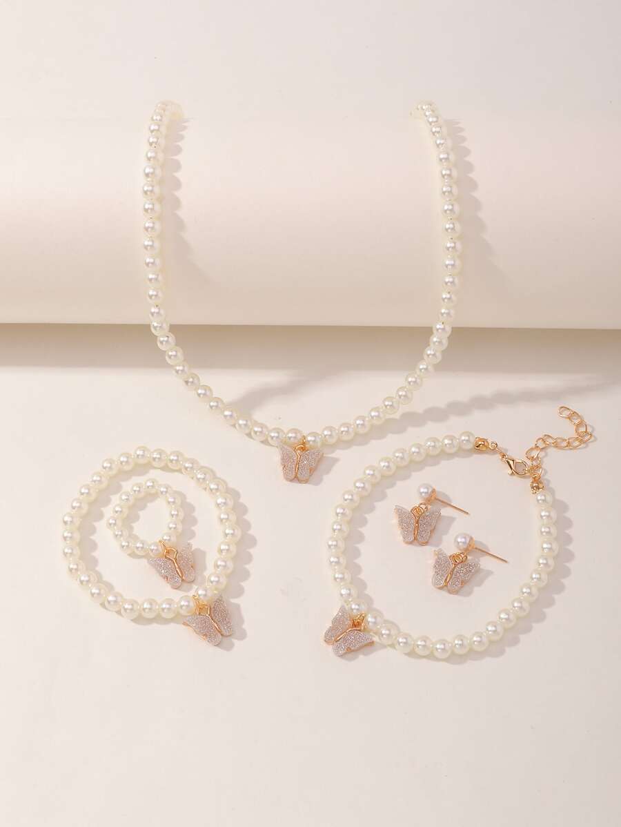6pcs Girls Butterfly Decor Jewelry Set