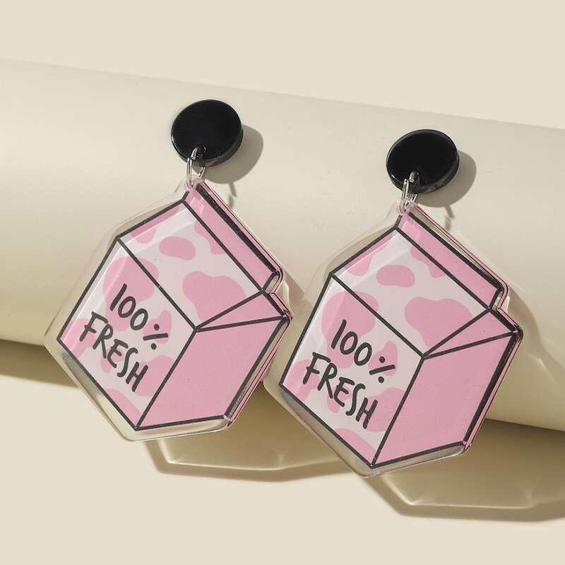 

Milk Carton Charm Earrings, Pink