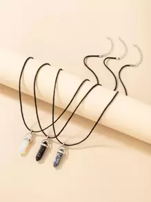 3入組石頭吊墜項鍊 - 彩色 - 查看 2