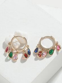 1入組水滴方晶鋯石裝飾耳環銅首飾類 - 金黃色 - 查看 2