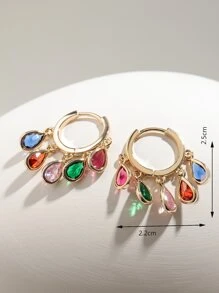 1入組水滴方晶鋯石裝飾耳環銅首飾類 - 金黃色 - 查看 3