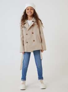 SHEIN 女孩雙排釦腰帶外套