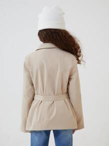 SHEIN 女孩雙排釦腰帶外套