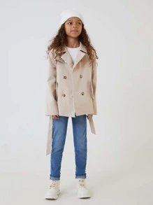 SHEIN 女孩雙排釦腰帶外套