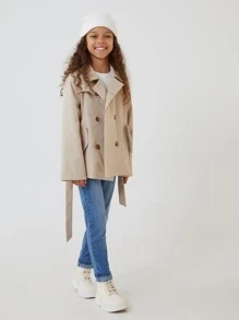 SHEIN 女孩雙排釦腰帶外套