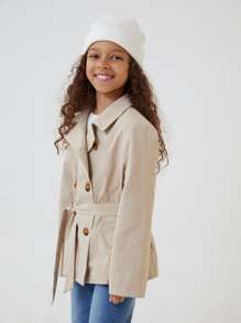 SHEIN 女孩雙排釦腰帶外套