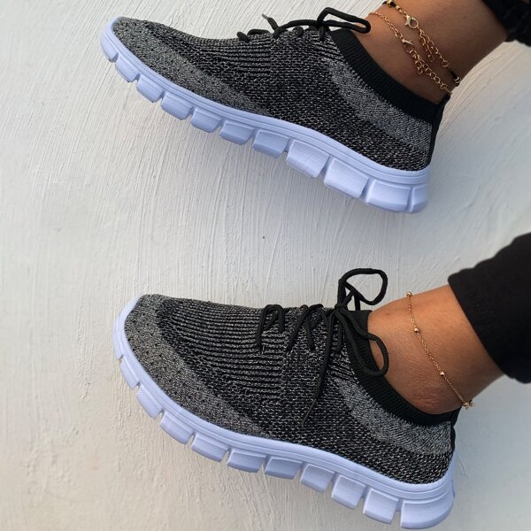 

Minimalist Fabric Breathable Lace-up Front Sneakers, Black