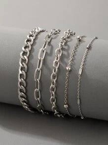 5入組極簡手環 - 銀色 - 查看 4