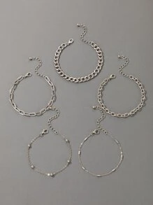 5入組極簡手環 - 銀色 - 查看 6