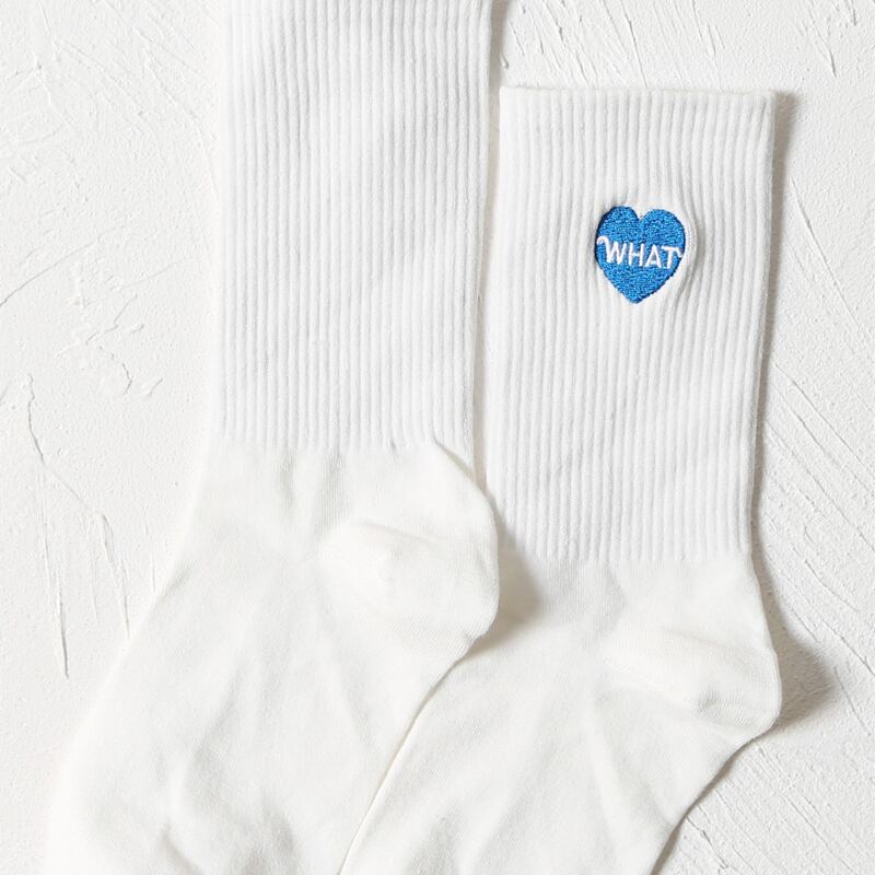 

Heart Embroidery Crew Socks, White