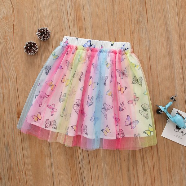 

Toddler Girls Mesh Overlay Butterfly Print Skirt, Multicolor