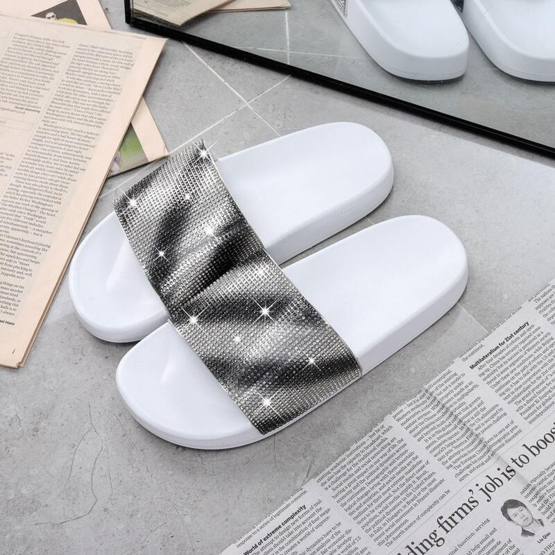 

Rhinestone Decor Slides, White