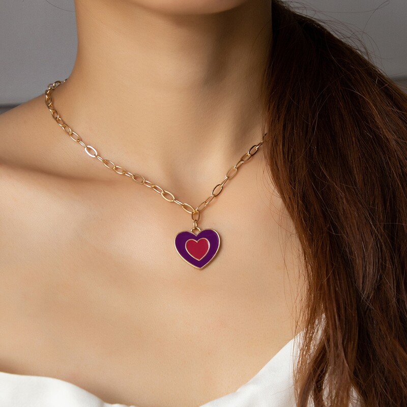 

Heart Pendant Chain Necklace, Multicolor