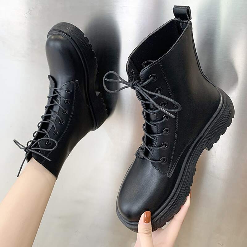 

Lace Up Front Combat Boots, Black
