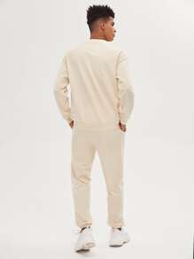 Manfinity 1入組字母刺繡套頭衫和衛褲 - 杏色 - 查看 2