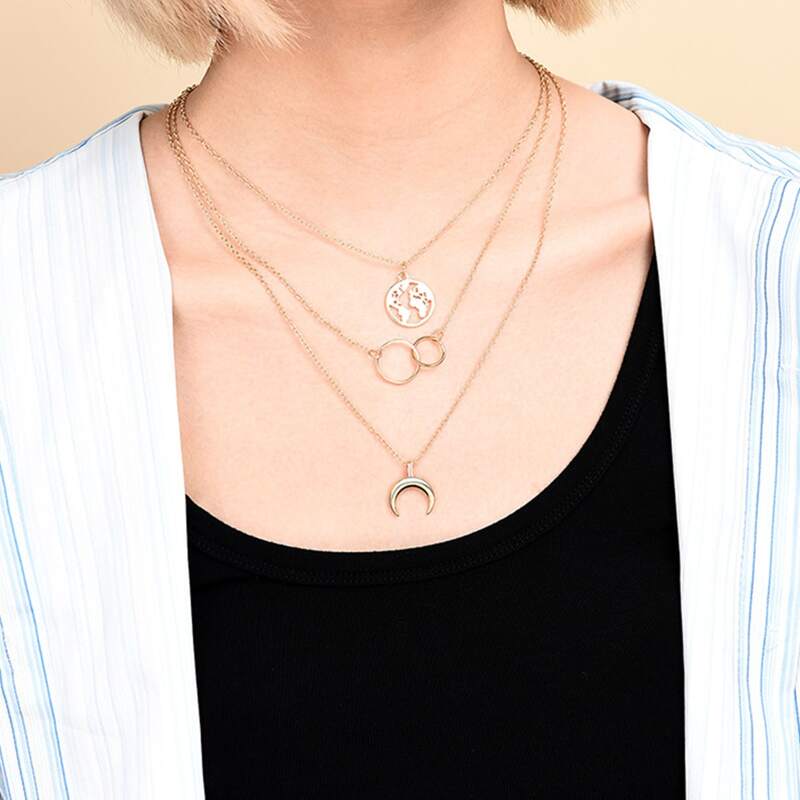 

Geo Pendant Layered Chain Necklace, Gold