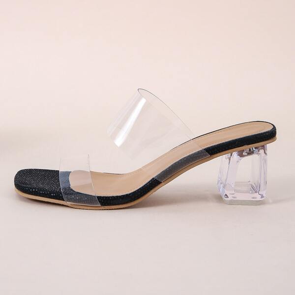 

Minimalist Clear Heeled Sandals, Black