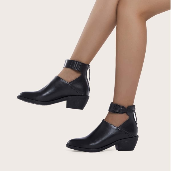

Zip Back Ankle Strap Boots, Black