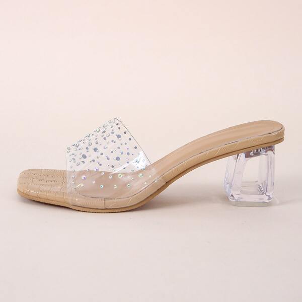 

Minimalist Clear Heeled Sandals, Apricot