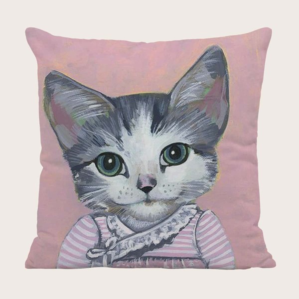 

Cat Print Cushion Cover Without Filler, Multicolor