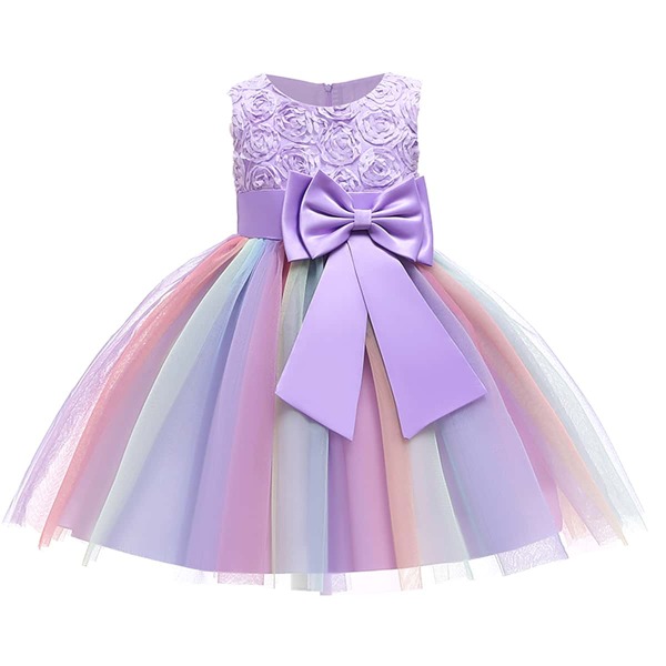 

Toddler Girls Big Bow Front Colorful Mesh Hem Gown Dress, Multicolor