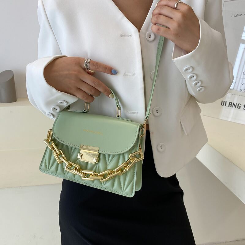 

Quilted Flap Satchel Bag, Green