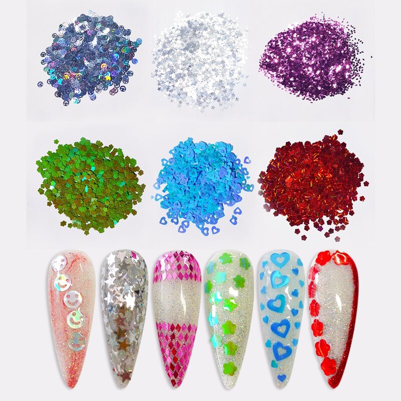 

6boxes Star & Flower Shaped Nail Art Decoration, Multicolor
