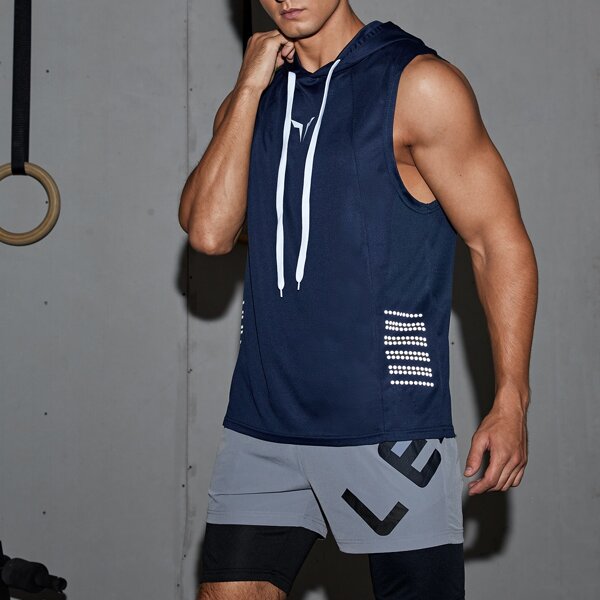 

Men Reflective Polka Dot Hooded Sports Tank Top, Navy blue