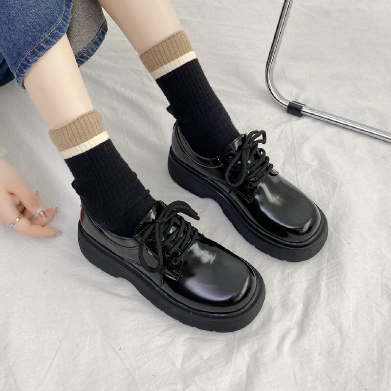

Minimalist Lace-up Front Flatform Oxfords, Black