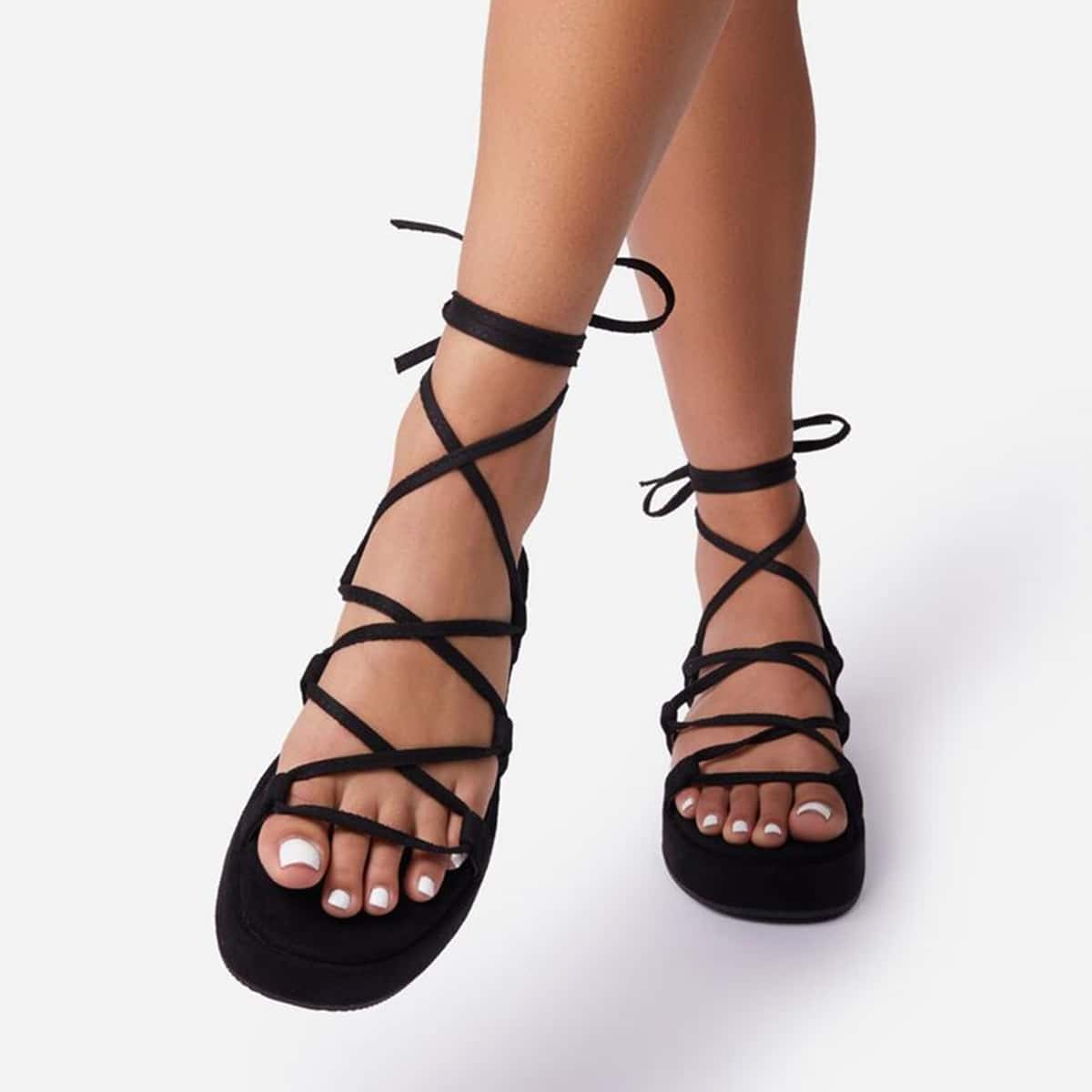 

Lace Up Platform Sandals, Black