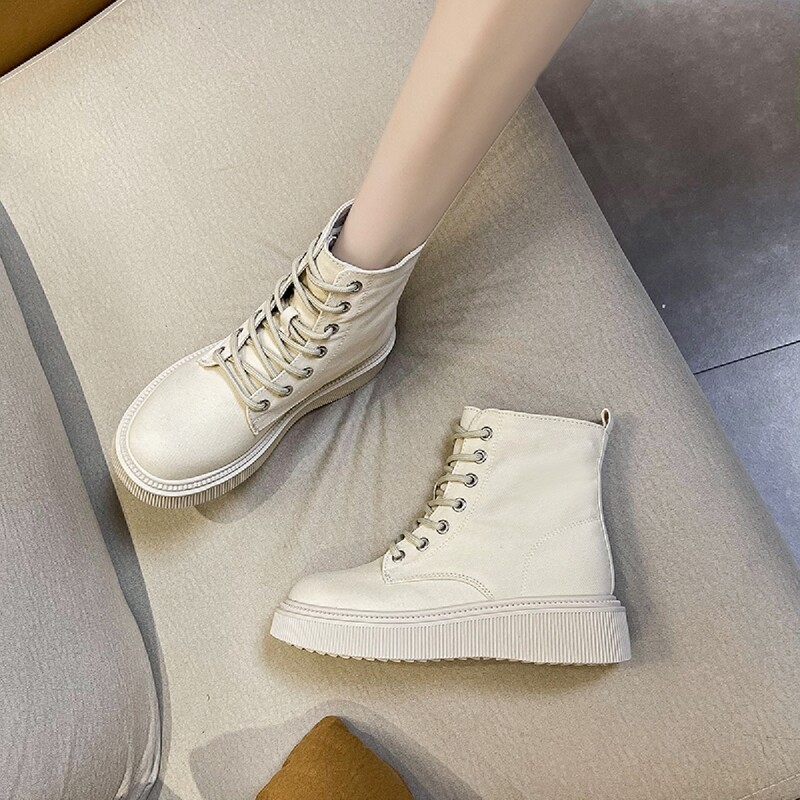 

Minimalist Lace Up Front Combat Boots, Beige