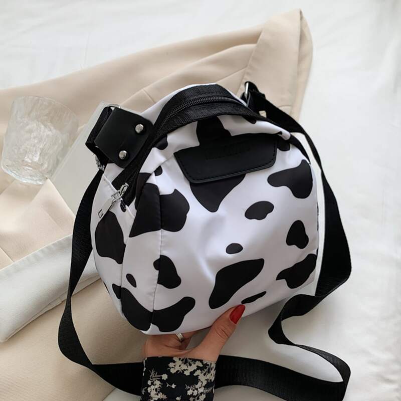

Cow Print Crossbody Bag, Black and white