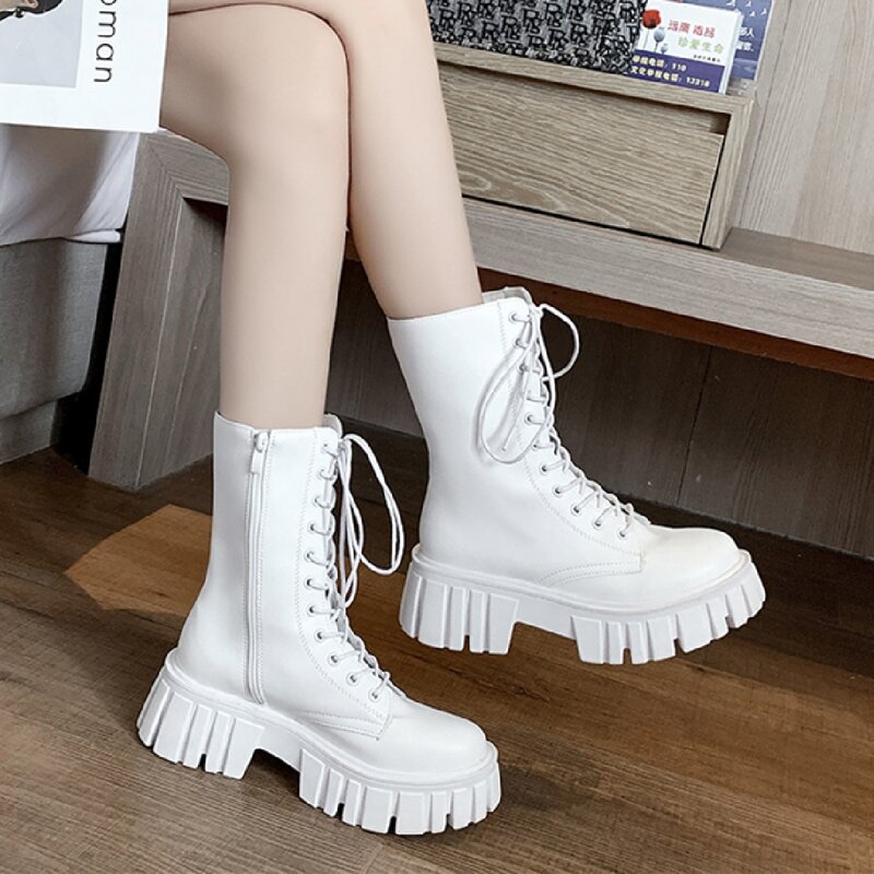 

Lace Up Front Combat Boots, White