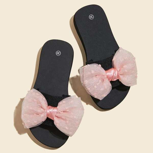 

Girls Bow Decor Slippers, Pink