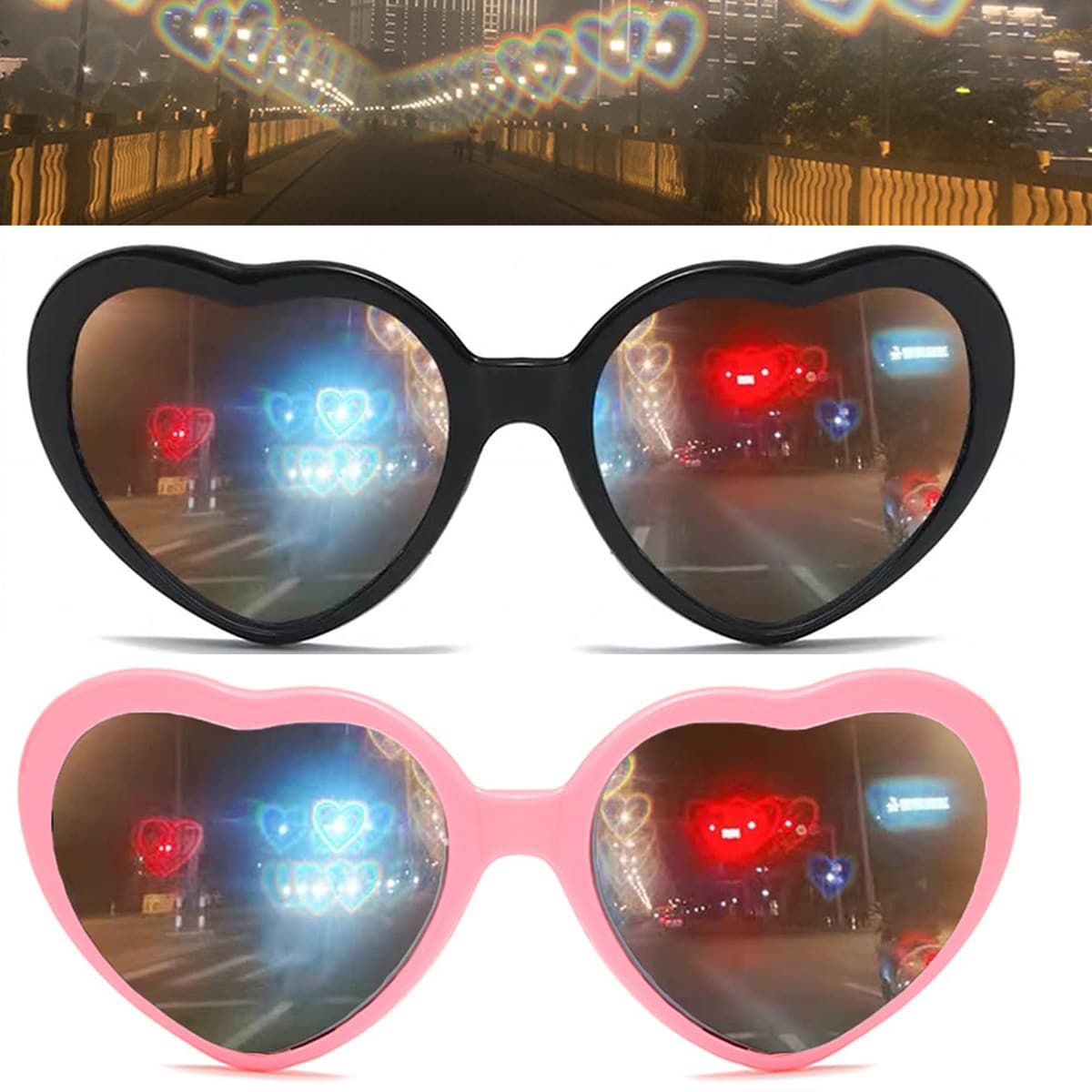 

2pcs Heart Frame Sunglasses, Multicolor