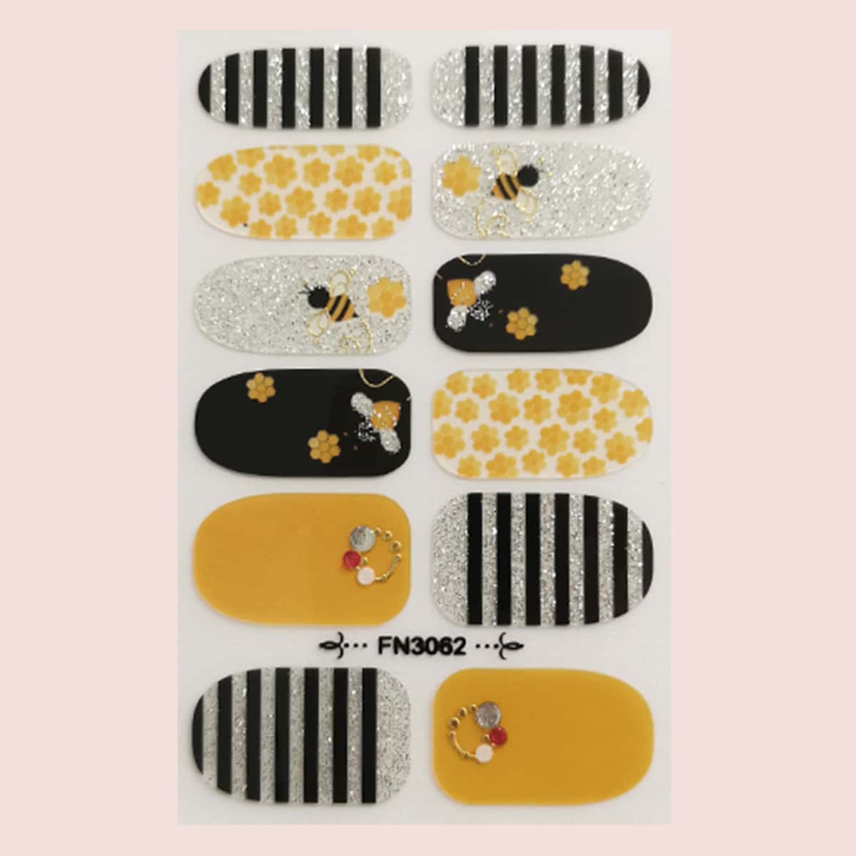 

1sheet Bee Pattern Nail Art Sticker, Multicolor