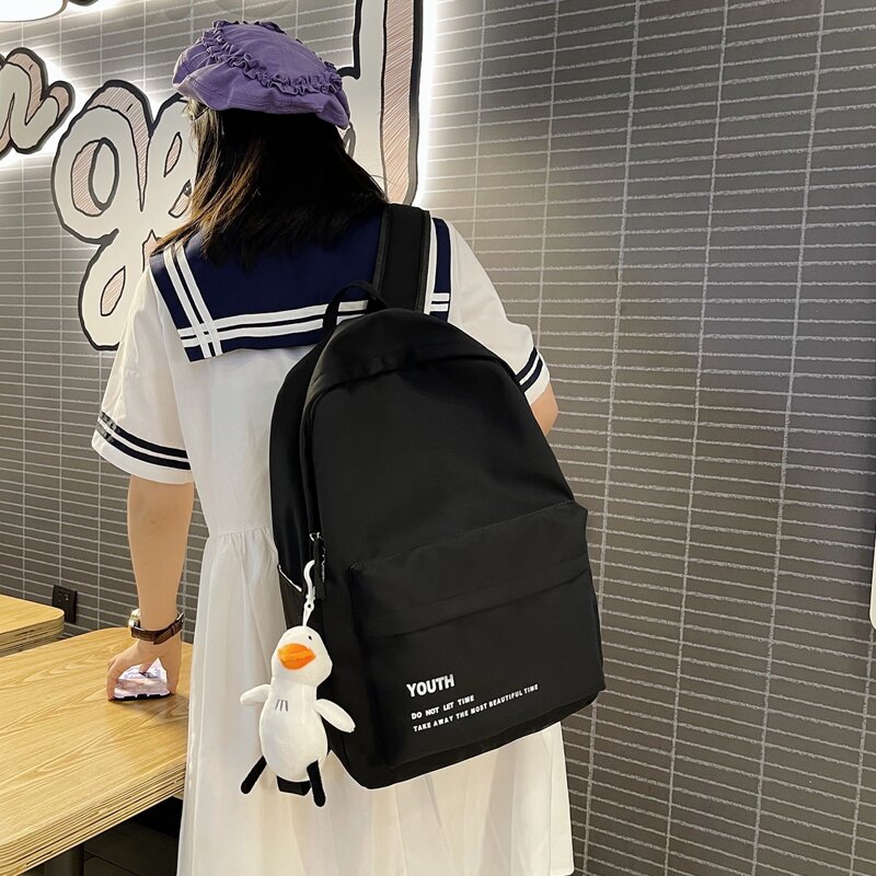 

Letter Graphic Backpack With Bag Charm, Black