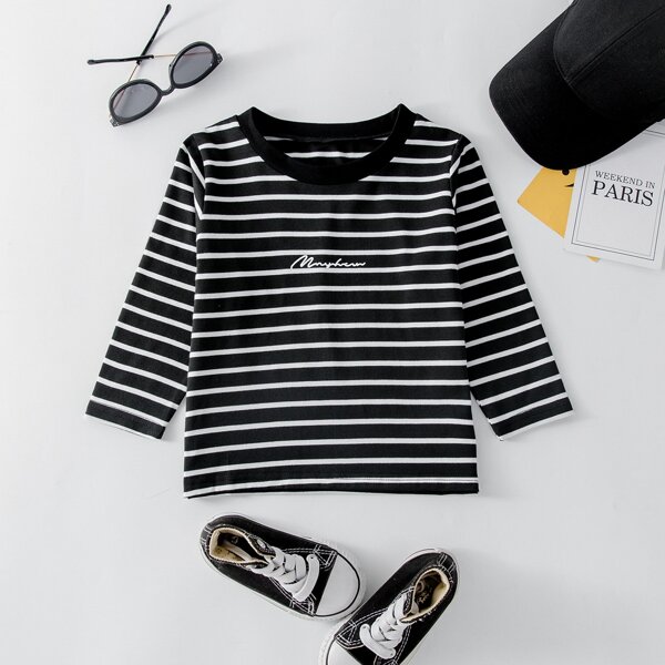 

Toddler Boys Striped Letter Graphic Tee, Black and white