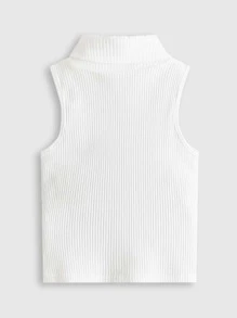 SHEIN Chica Adolescente 3 Piezas , Sin Mangas, Cuello Alto Y Acanalado