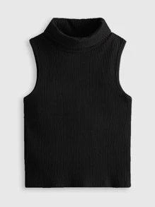 SHEIN Chica Adolescente 3 Piezas , Sin Mangas, Cuello Alto Y Acanalado