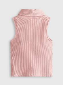 SHEIN Chica Adolescente 3 Piezas , Sin Mangas, Cuello Alto Y Acanalado