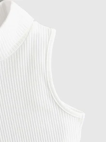 SHEIN Chica Adolescente 3 Piezas , Sin Mangas, Cuello Alto Y Acanalado