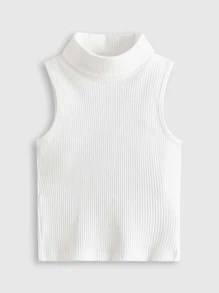 SHEIN Chica Adolescente 3 Piezas , Sin Mangas, Cuello Alto Y Acanalado