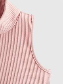 SHEIN Chica Adolescente 3 Piezas , Sin Mangas, Cuello Alto Y Acanalado