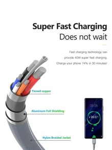 2mType-C快充數據線 - 灰色 - 查看 3