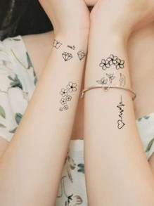 纹身贴纸套装，2 张飞机和花朵临时纹身，适合女性，成人混合纹身贴纸，看起来真实的假纹身，适合男性、女性和女孩 - 黑色 - 查看 3
