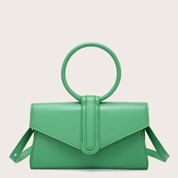 

Minimalist Ring Handle Satchel Bag, Green